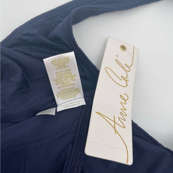 ANNE COLE Twist Front Navy Swimsuit One Piece Textured Cut Out Swim NWT Size 12 - Picture 4 of 11
